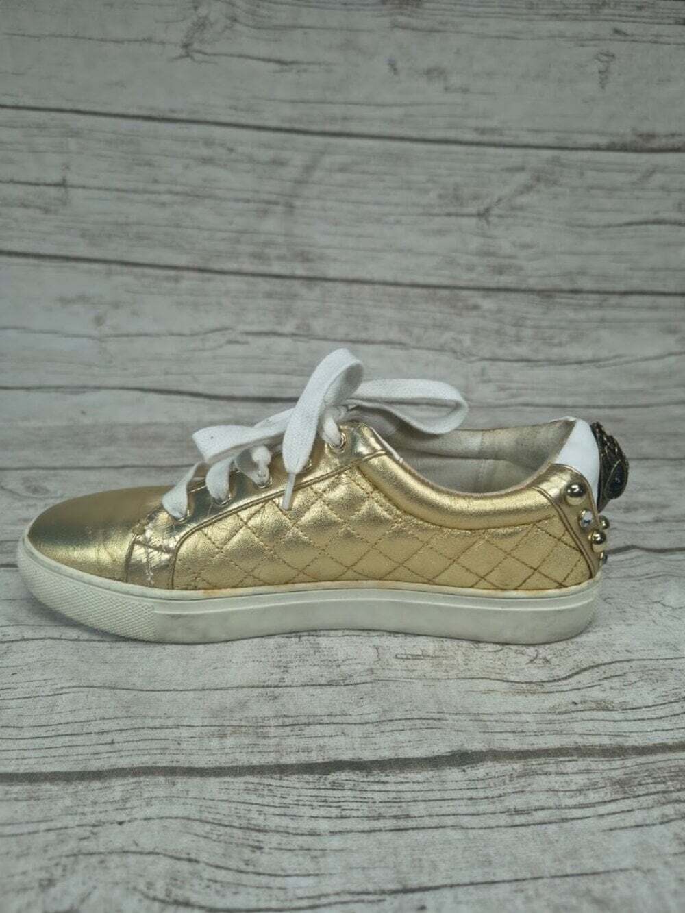 Kurt Geiger Metallic Gold Quilted Embellished Sneakers Size 38 - Picture 7 of 14